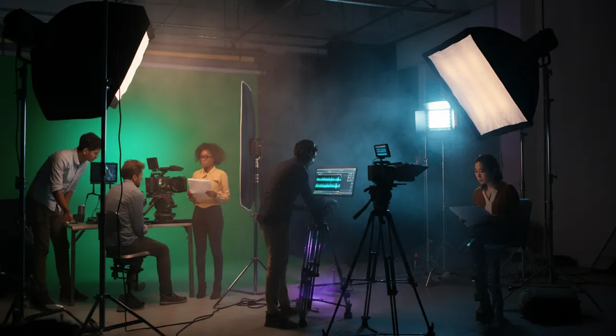 Professional video editing suite at Envy Creative showing analytics and video production tools used to fix video content decay.